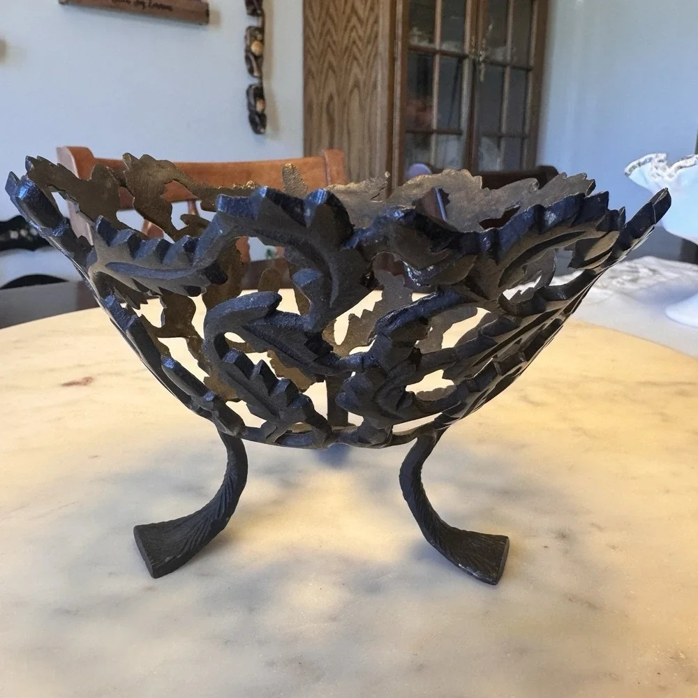 Antique Cast Iron Scroll Pedestal Bowl 6